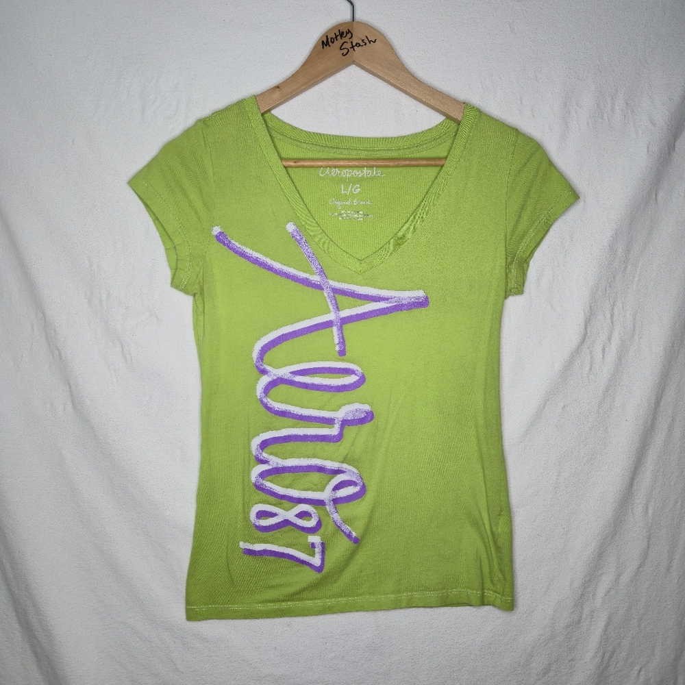 Aeropostale Ladies Bright Green Short Sleeved Top Size Large